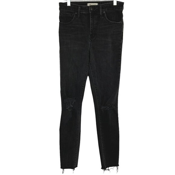 Madewell 29 Tall Curvy High Rise Skinny Jeans Black Sea Distressed Raw Hem - Picture 1 of 11